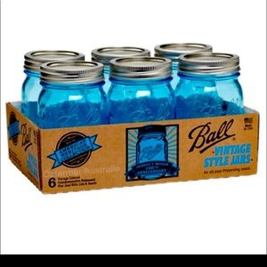 16oz Vintage Blue Mason Jars 6 pack NEW